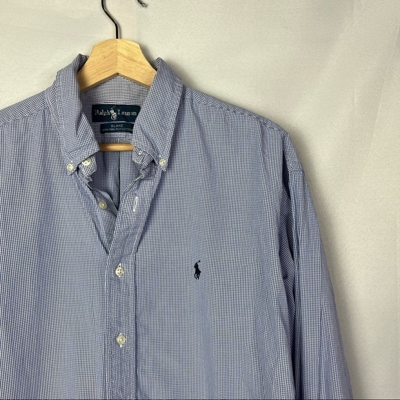 Ralph Lauren Blake Blue & White Gingham Plaid Long Sleeve Button Down L - Picture 5 of 5
